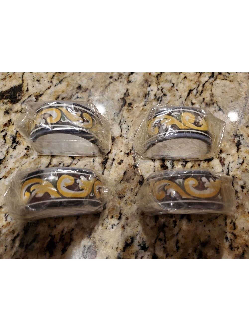 Blue and Yellow Napkins Ring Holder set of 4